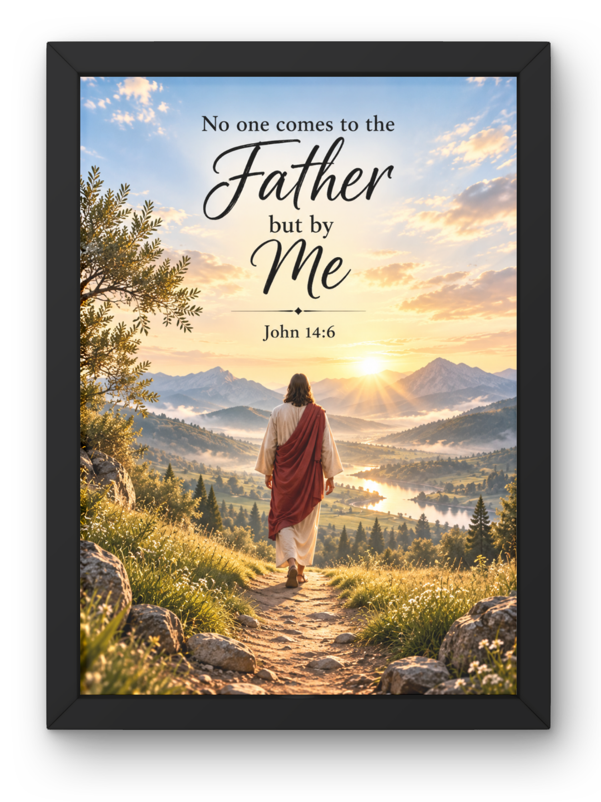 No One Comes to the Father but by Me Christian Wall Frame | John 14:6 Bible Verse Wall Art | Jesus Inspirational Faith Decor for Home, Bedroom, Prayer Room & Office | Christian Religious Gift | A4 Premium Frame