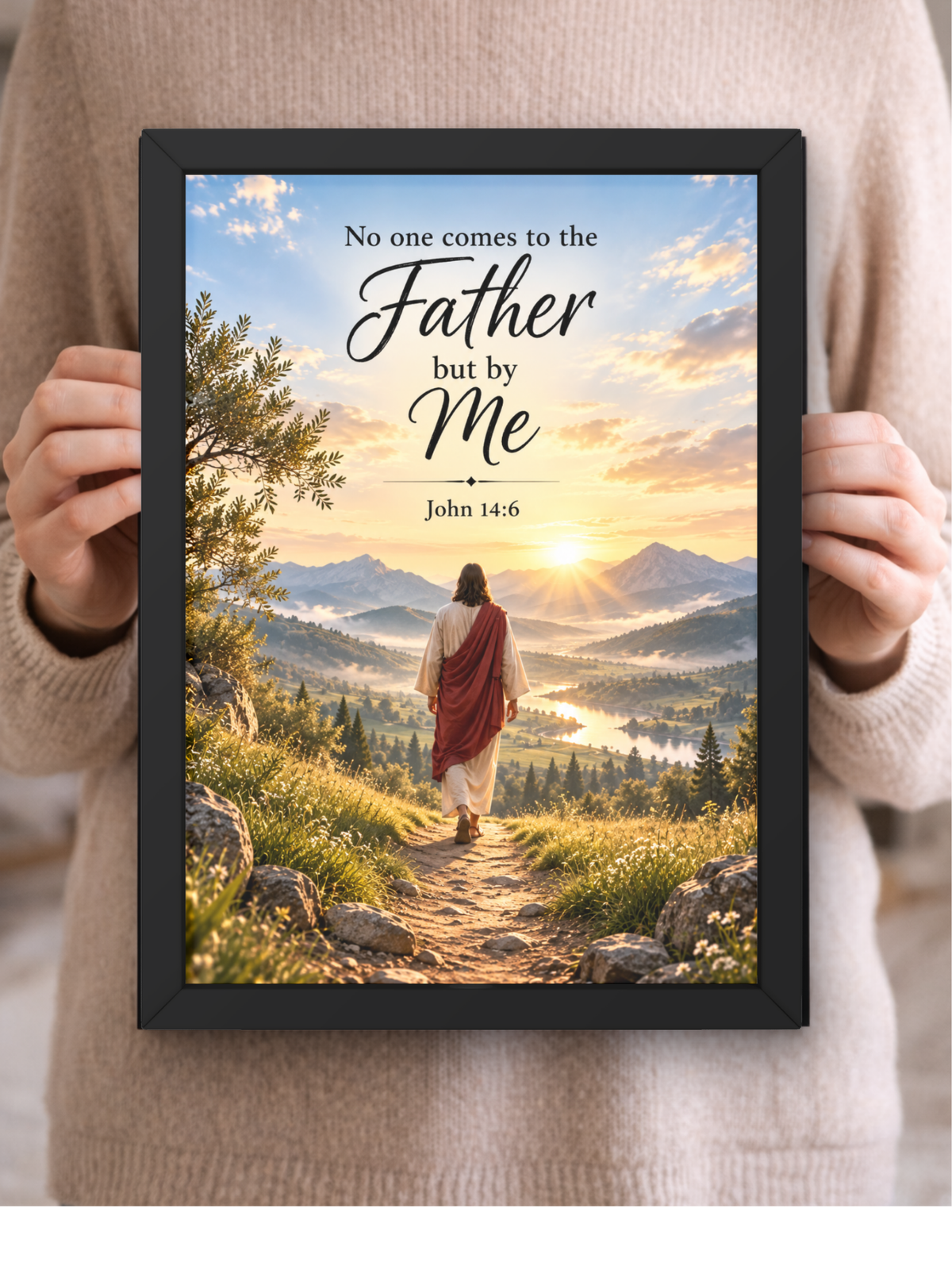 No One Comes to the Father but by Me Christian Wall Frame | John 14:6 Bible Verse Wall Art | Jesus Inspirational Faith Decor for Home, Bedroom, Prayer Room & Office | Christian Religious Gift | A4 Premium Frame