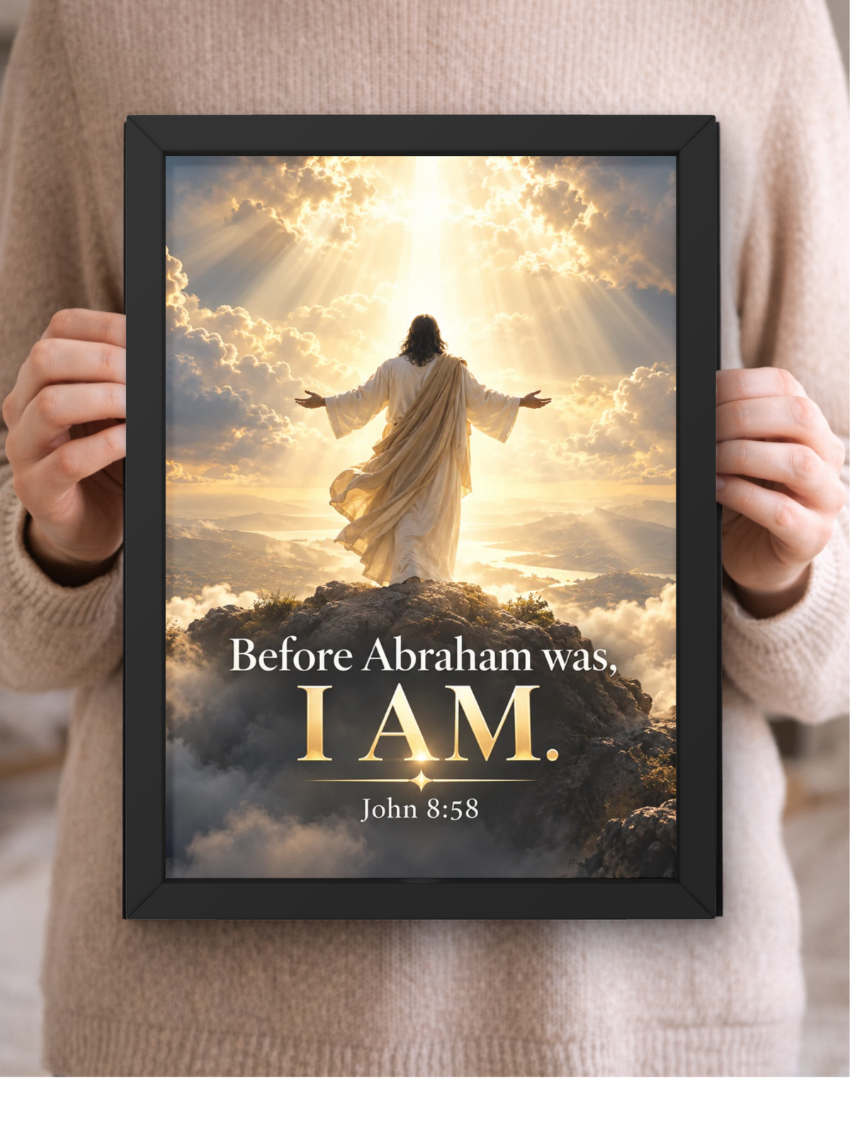 John 8:58 Bible Verse Wall Frame | “Before Abraham Was, I AM” Christian Wall Art | Jesus Christ Scripture Decor for Home, Prayer Room, Bedroom & Office | A4 Premium Religious Gift