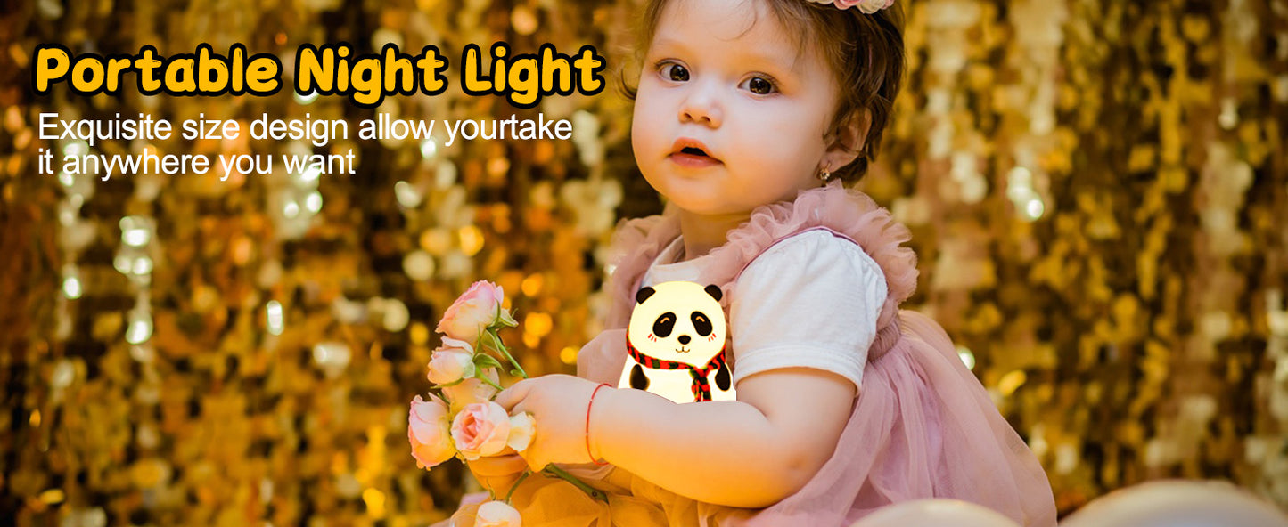 Uryans Rechargeable Silicone Panda Night Light for Kids | 7-Color LED Changing Lamp |Adorable Room Decor & Gift for Toddlers, Teens, & Valentine's Day Present|Soft BPA-Free Nightlight| Multicolour
