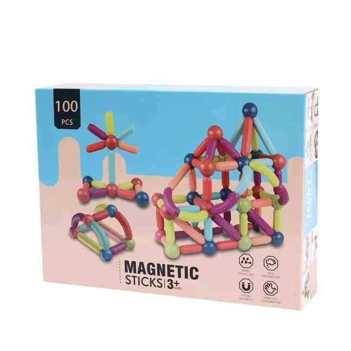 Uryans 100 pcs 3D Construction Building Blocks Magnet Stacking Toys Puzzle Games Colorful Magnetic Sticks and Balls Sets Montessori Educational Learning Toys for Kids Boys (100 Pcs Magnetic Sticks)