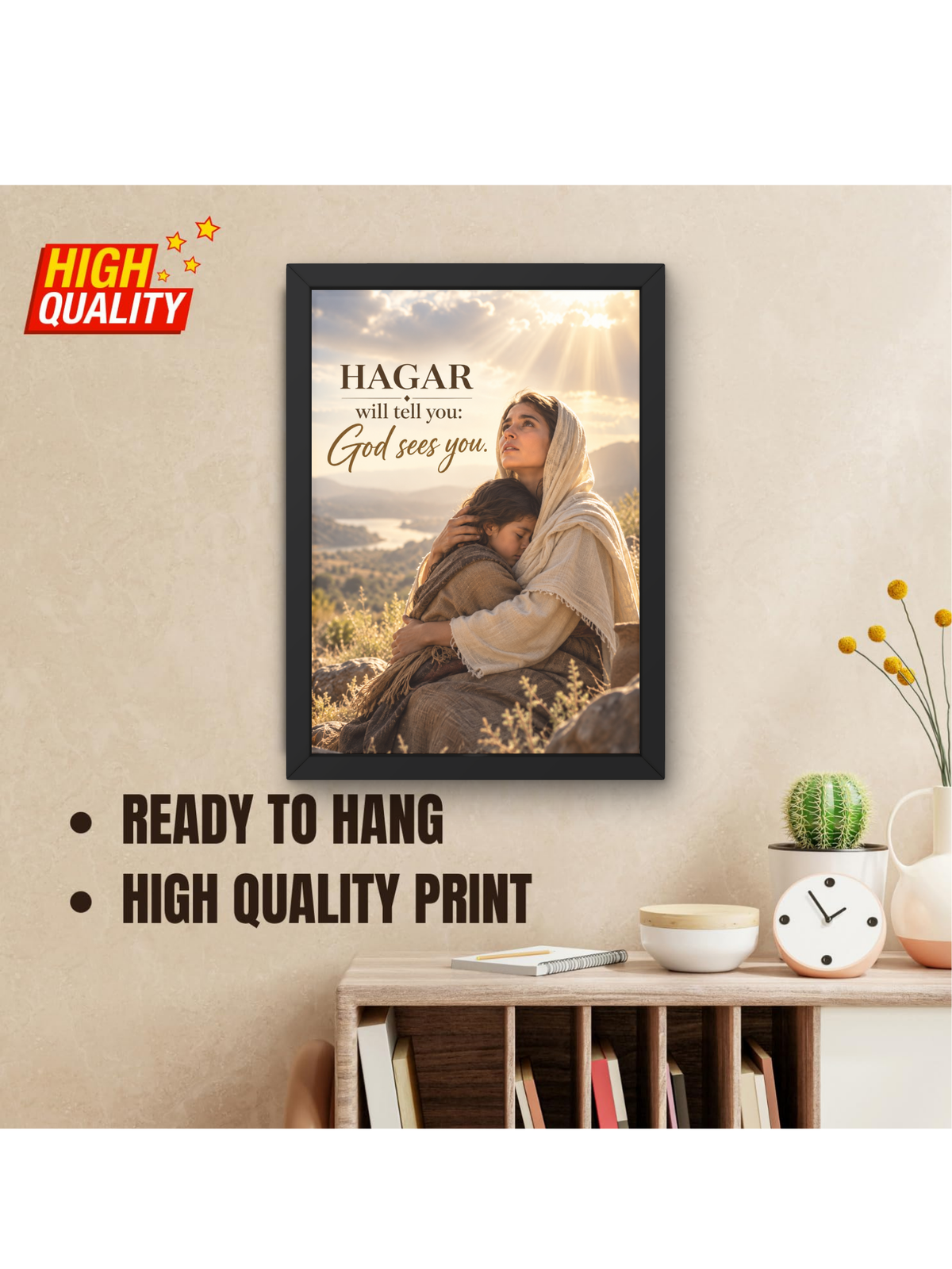 Hagar Bible Story Wall Frame | “God Sees You” Christian Wall Art | Inspirational Scripture Decor for Home, Bedroom & Prayer Room | Hagar Story from Genesis | A4 Premium Religious Gift