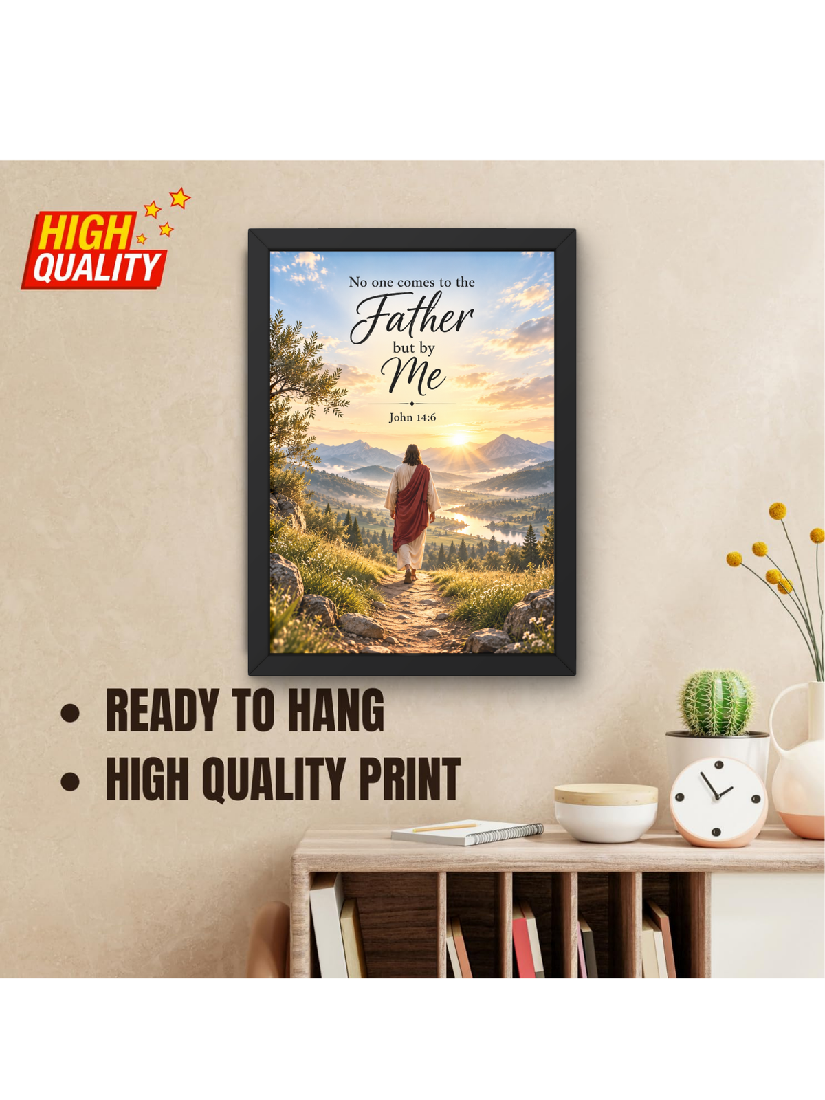 No One Comes to the Father but by Me Christian Wall Frame | John 14:6 Bible Verse Wall Art | Jesus Inspirational Faith Decor for Home, Bedroom, Prayer Room & Office | Christian Religious Gift | A4 Premium Frame