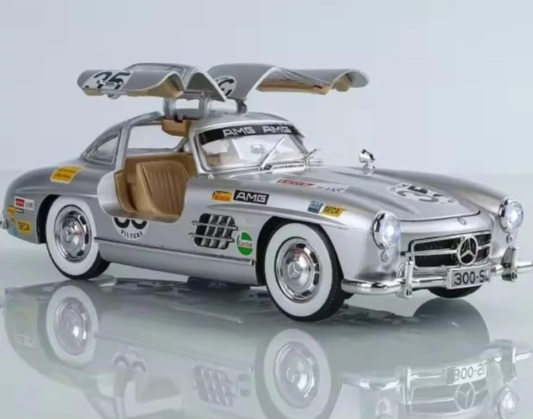 Uryans Big Size Mercedes Benz 300 SL Vintage Car 1:24 Scale Model Car Exclusive Alloy Metal Pull Back Die-cast Metal Toy Openable Doors & Light Music Best Gifts Toys【Colors as Per Stock】