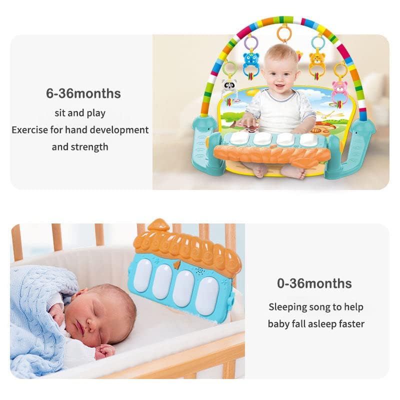Uryans Kick and Play Musical Keyboard Piano Baby Gym and Fitness Rack with Hanging Rattles, Lights & Mat - Gift for Boys & Girls