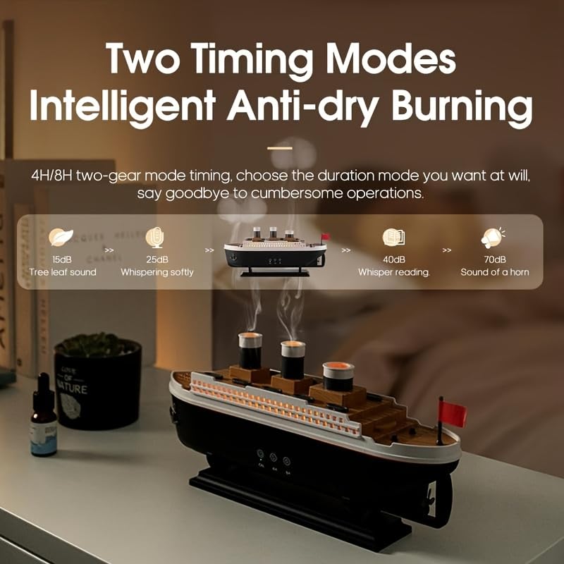 Uryans Humidifier for Bedroom Titanic Humidifier with Remote Aromatherapy Diffuser Steamship Humidifier 7 Light 2 Mist Mode Air Humidifiers for Bedroom, Essential Oil Diffuser