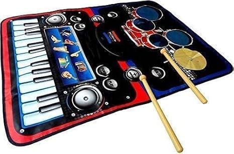 Uryans Portable 2-in-1 Drum & Piano Combo Educational Musical Play Mat with 8 Musical Instruments Piyano Band Magic Kit 24-Key Keyboard, Built-in Speaker, Record Function- Multi Color