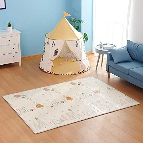 Uryans Extra Large Foldable Baby Play Mat, BPA Free, Learning & Crawling Foam Mat, 198x152 cm, 6 mm Thick, Multicolour