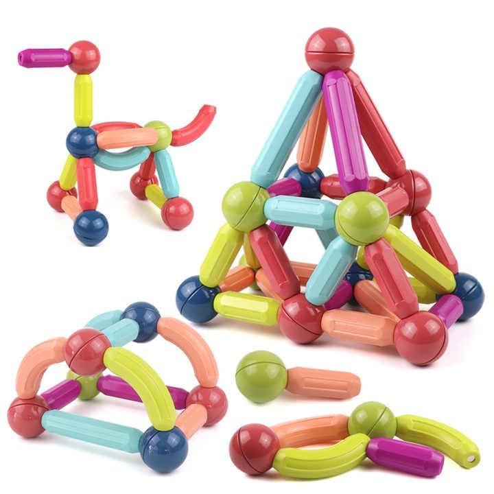 Uryans 100 pcs 3D Construction Building Blocks Magnet Stacking Toys Puzzle Games Colorful Magnetic Sticks and Balls Sets Montessori Educational Learning Toys for Kids Boys (100 Pcs Magnetic Sticks)