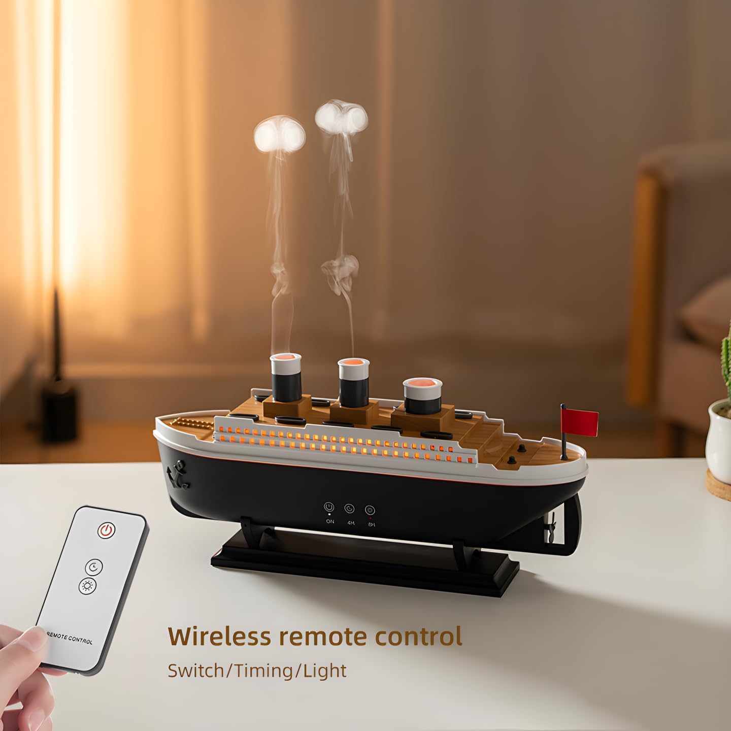 Uryans Humidifier for Bedroom Titanic Humidifier with Remote Aromatherapy Diffuser Steamship Humidifier 7 Light 2 Mist Mode Air Humidifiers for Bedroom, Essential Oil Diffuser