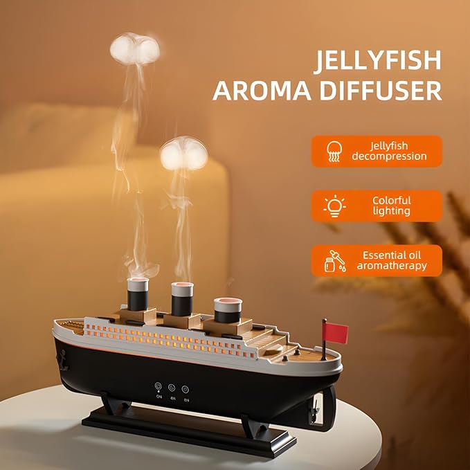 Uryans Humidifier for Bedroom Titanic Humidifier with Remote Aromatherapy Diffuser Steamship Humidifier 7 Light 2 Mist Mode Air Humidifiers for Bedroom, Essential Oil Diffuser