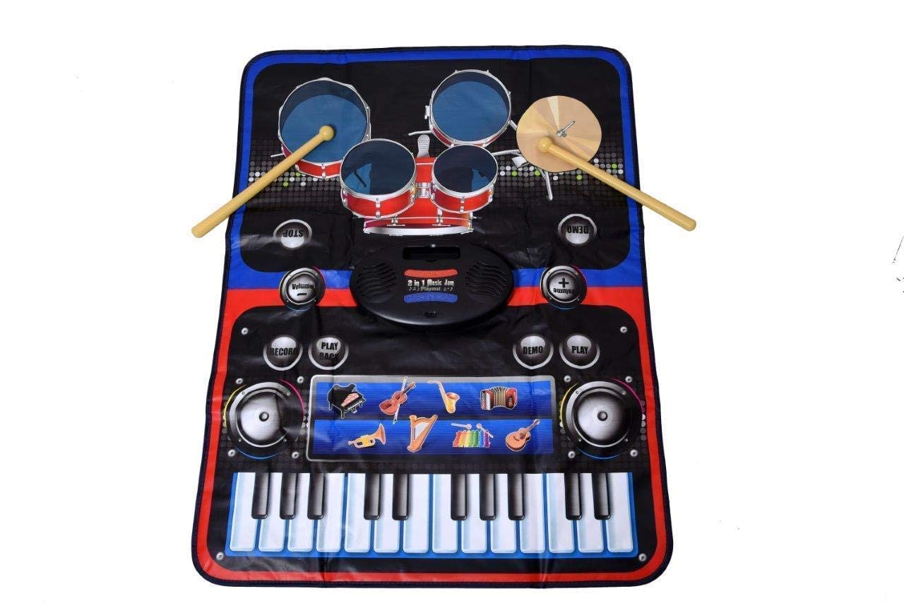 Uryans Portable 2-in-1 Drum & Piano Combo Educational Musical Play Mat with 8 Musical Instruments Piyano Band Magic Kit 24-Key Keyboard, Built-in Speaker, Record Function- Multi Color