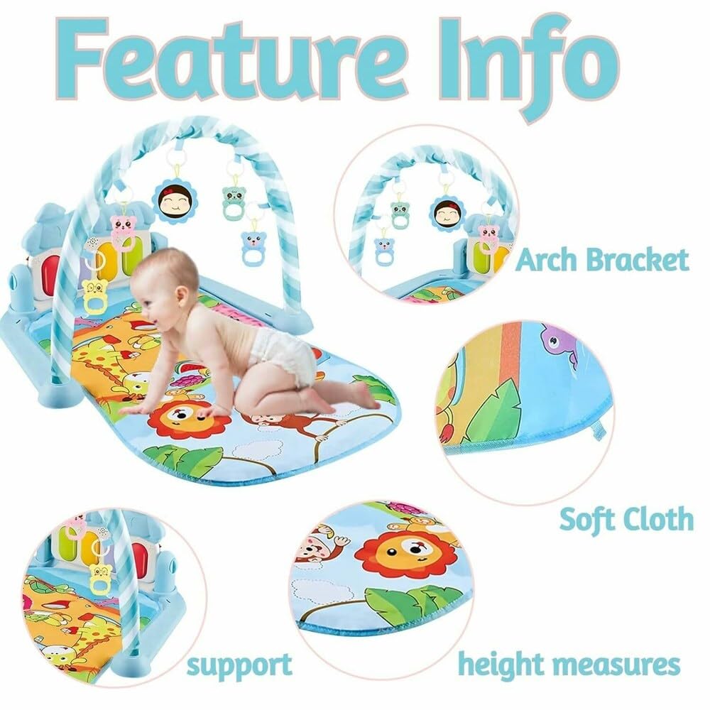 Uryans Kick and Play Musical Keyboard Piano Baby Gym and Fitness Rack with Hanging Rattles, Lights & Mat - Gift for Boys & Girls