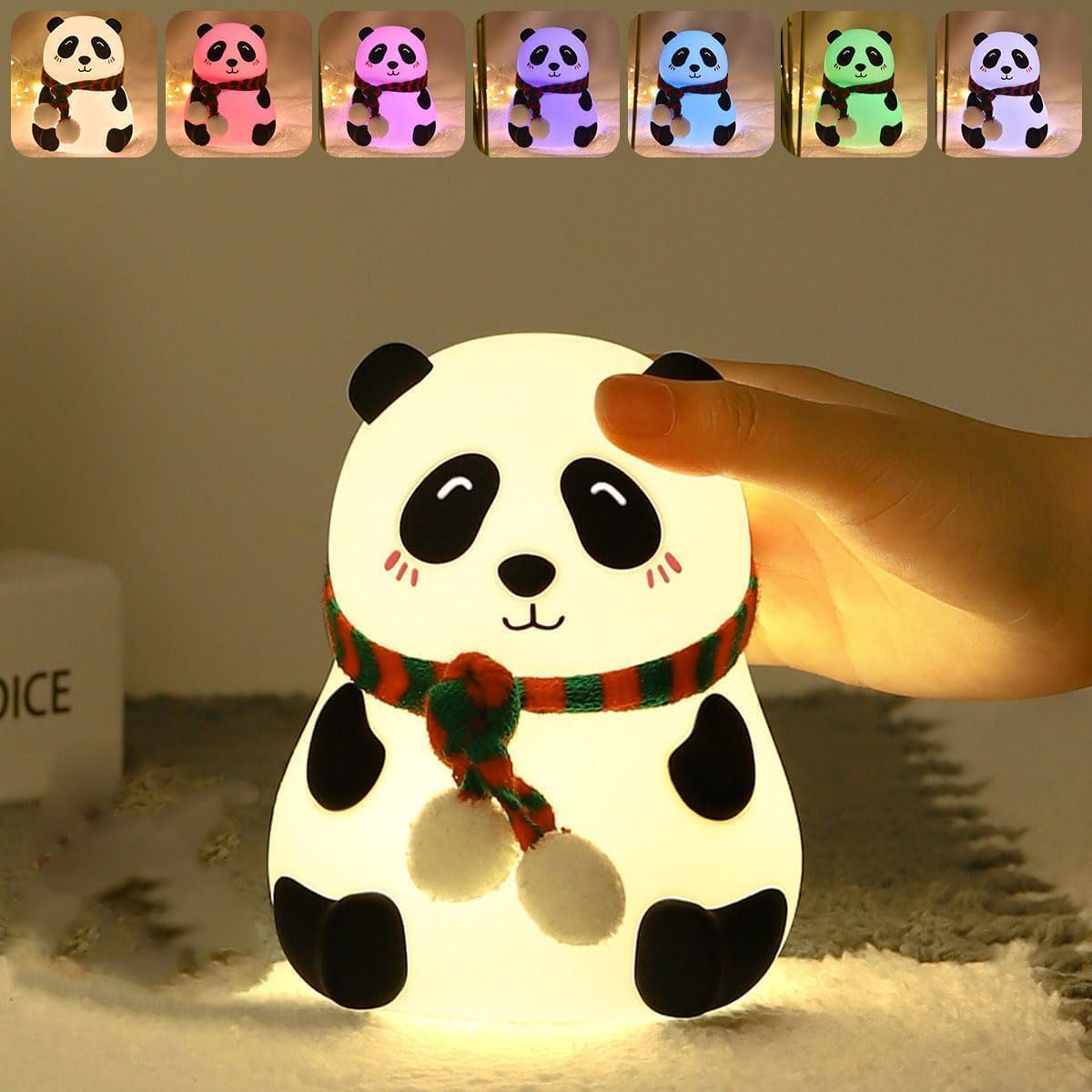 Uryans Rechargeable Silicone Panda Night Light for Kids | 7-Color LED Changing Lamp |Adorable Room Decor & Gift for Toddlers, Teens, & Valentine's Day Present|Soft BPA-Free Nightlight| Multicolour