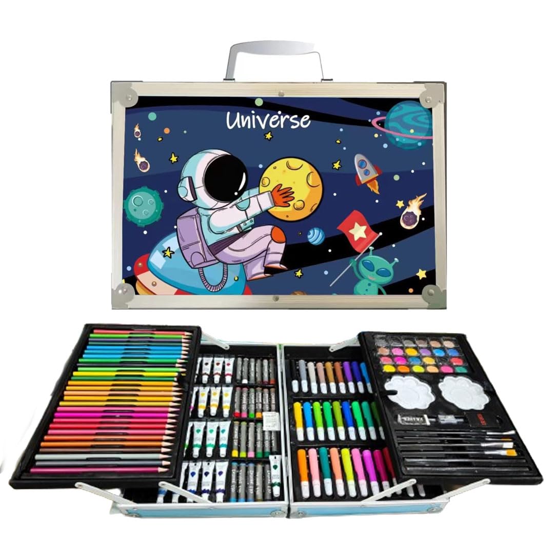 Uryans 145 Pieces Art Set for Kids , Art and Craft Supplies Kit for Drawing and Painting with Oil Pastel, Water Color, Color Pencils, Sketch Pen (Pack of 1, Blue) (Theme as per stock availability),