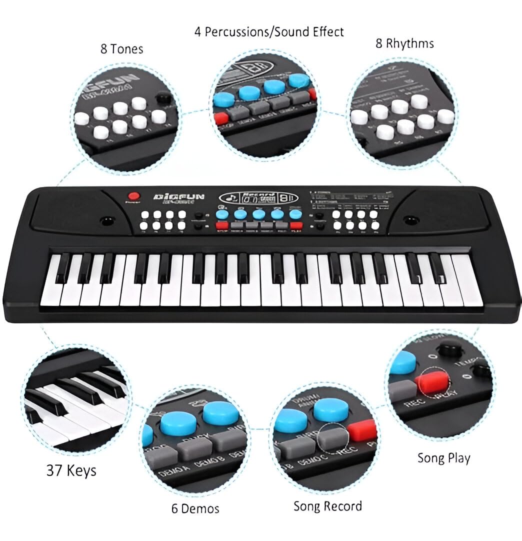Uryans Kids Piano with Mic 37 Keys Electronic Keyboard Toy with 8 Rhythms, 8 Tones, 6 Demos & Recording Function Portable Musical Toy for Beginners Educational Instrument for Kids.