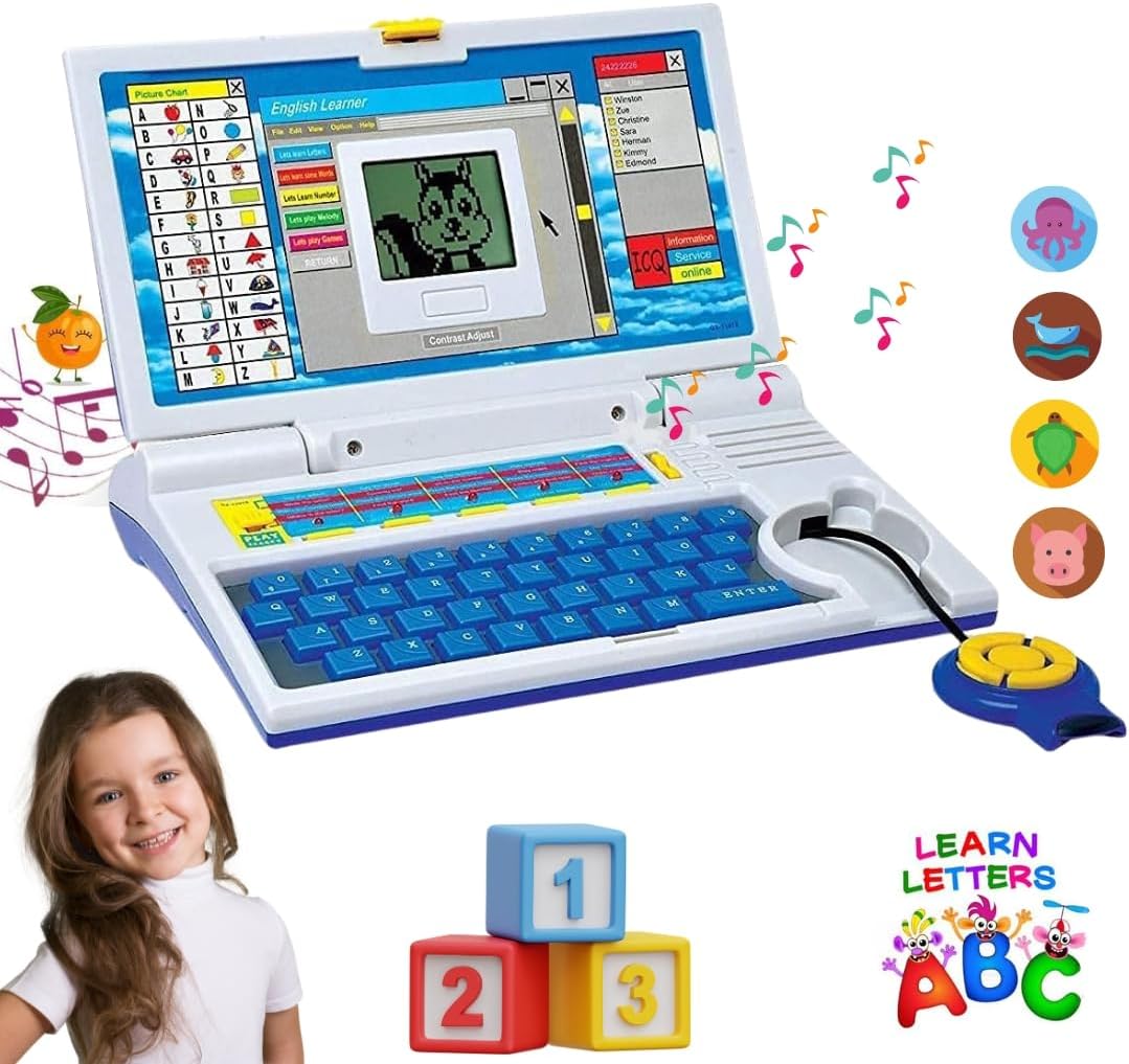 Uryans™ Educational Laptop for Kids (1 Year Warranty) with Mouse 20 games Activity Learning Toy for 2 3 4 5 Years Boys Girls Learn Letters Words Mathematics Music Logic Memory Tool