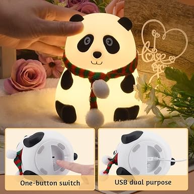 Uryans Rechargeable Silicone Panda Night Light for Kids | 7-Color LED Changing Lamp |Adorable Room Decor & Gift for Toddlers, Teens, & Valentine's Day Present|Soft BPA-Free Nightlight| Multicolour