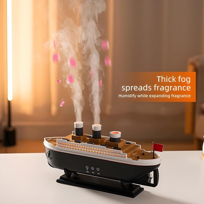 Uryans Humidifier for Bedroom Titanic Humidifier with Remote Aromatherapy Diffuser Steamship Humidifier 7 Light 2 Mist Mode Air Humidifiers for Bedroom, Essential Oil Diffuser