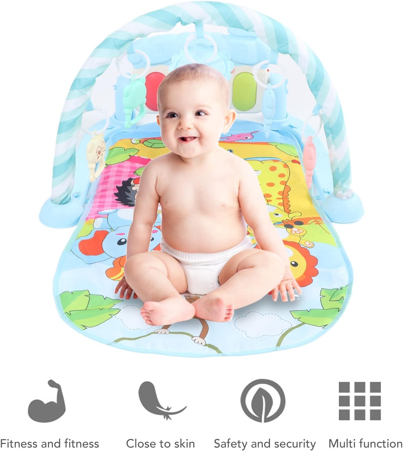 Uryans Kick and Play Musical Keyboard Piano Baby Gym and Fitness Rack with Hanging Rattles, Lights & Mat - Gift for Boys & Girls