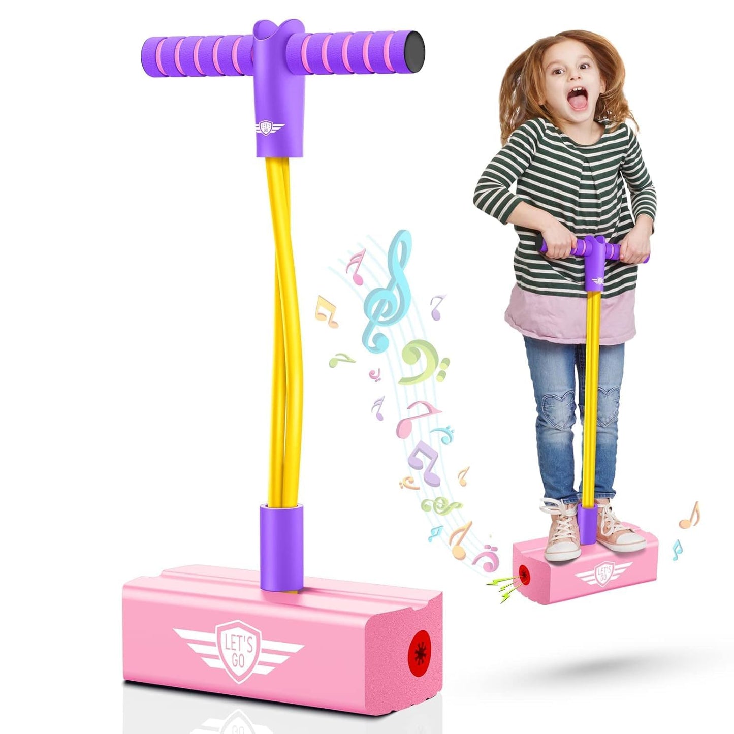 Uryans Kids Pogo Jumper Fun and Safe Pogo Stick for Toddlers, Durable Foam Bungee Jumping Stick Makes Squeaky Sounds Improves Balance, Bouncing Toy for Ages 3 and up Holds up to 250lbs - Multicolor