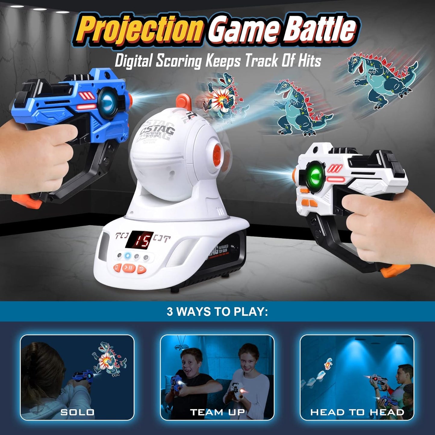 Uryans 2 Lazer Toy Gun of Projector with Digital LED Score Display, Gifts for Kids, Teens, Adults, Shooting Battle Games with 3 Targets, Birthday Gift Toys for 6 7 8 9 10 11 12+Year Old Boys Girls