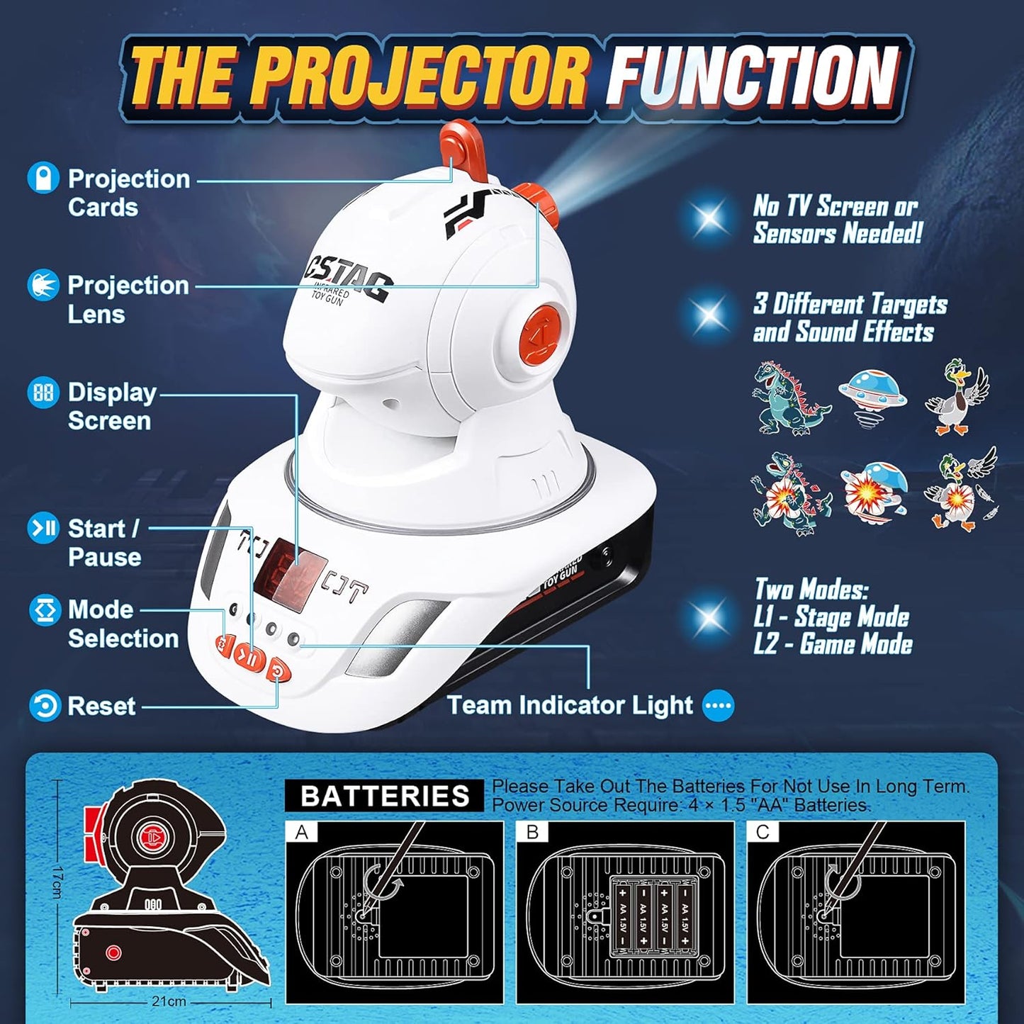 Uryans 2 Lazer Toy Gun of Projector with Digital LED Score Display, Gifts for Kids, Teens, Adults, Shooting Battle Games with 3 Targets, Birthday Gift Toys for 6 7 8 9 10 11 12+Year Old Boys Girls
