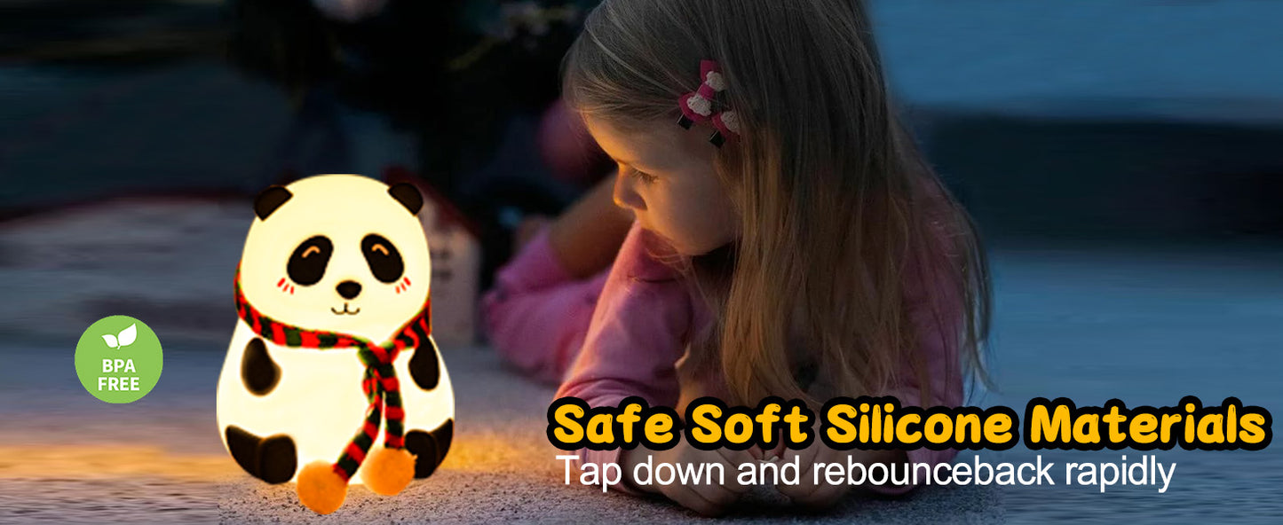 Uryans Rechargeable Silicone Panda Night Light for Kids | 7-Color LED Changing Lamp |Adorable Room Decor & Gift for Toddlers, Teens, & Valentine's Day Present|Soft BPA-Free Nightlight| Multicolour
