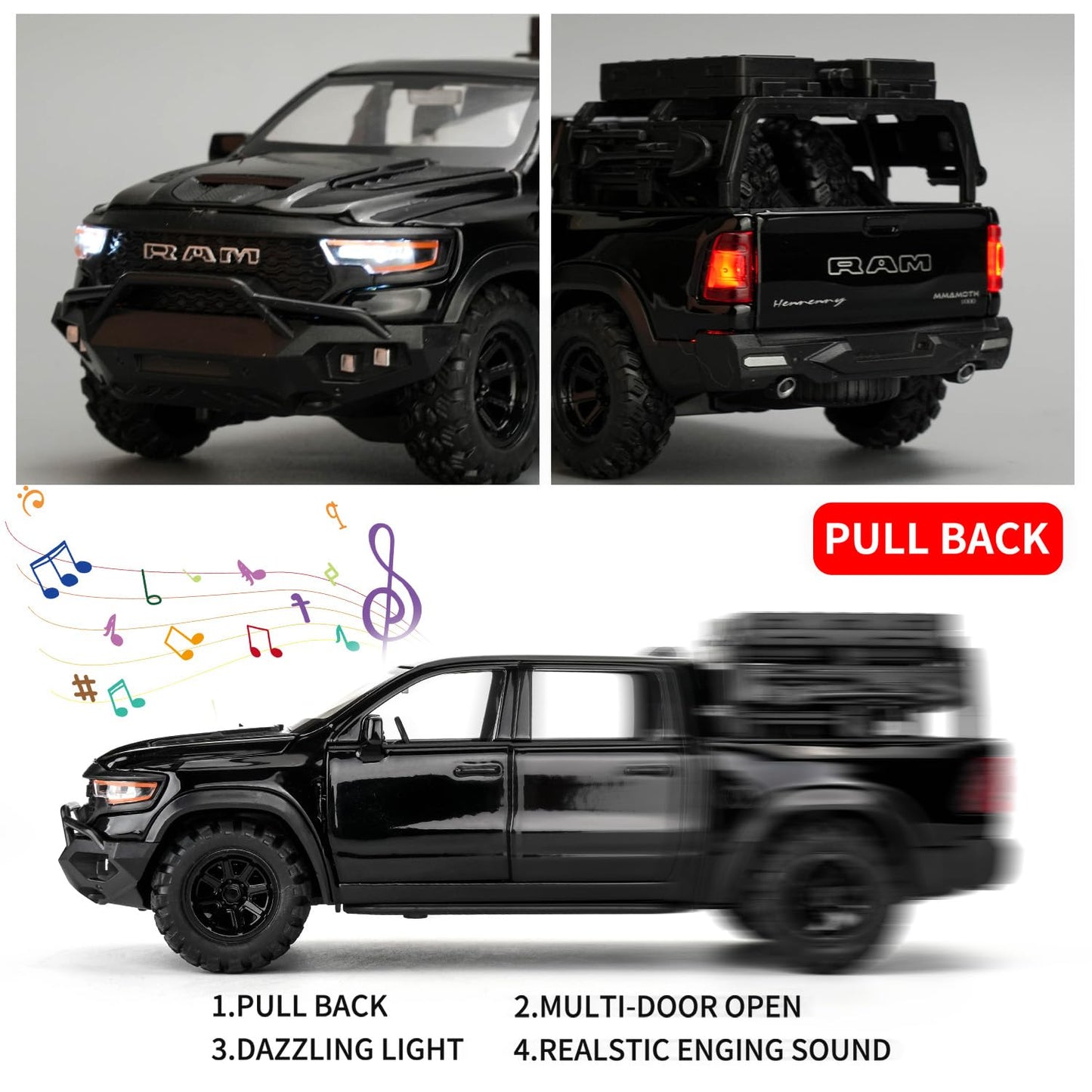 Uryans Pick-Up Truck Model Car, Zinc Alloy Pull Back Toy car with Sound and Light for Kids Boy Girl Gift