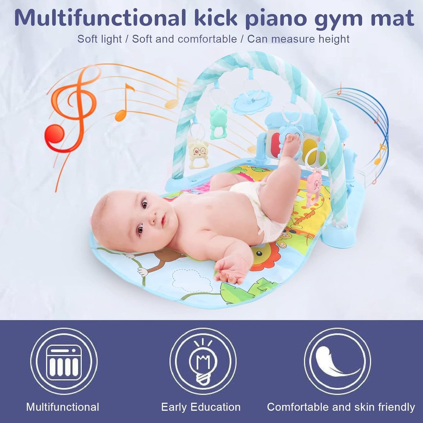Uryans Kick and Play Musical Keyboard Piano Baby Gym and Fitness Rack with Hanging Rattles, Lights & Mat - Gift for Boys & Girls