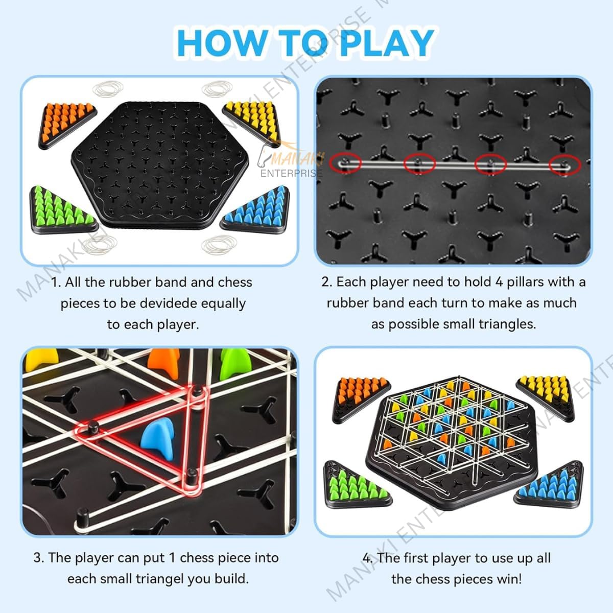 Uryans Chain Triangle Chess Game Board Games for Kids Adults Family Fun Night Chess Set Triangle Rubber Band Game Chain Board Chess Puzzle Interactive Brain Teaser Game 2 to 4 Players