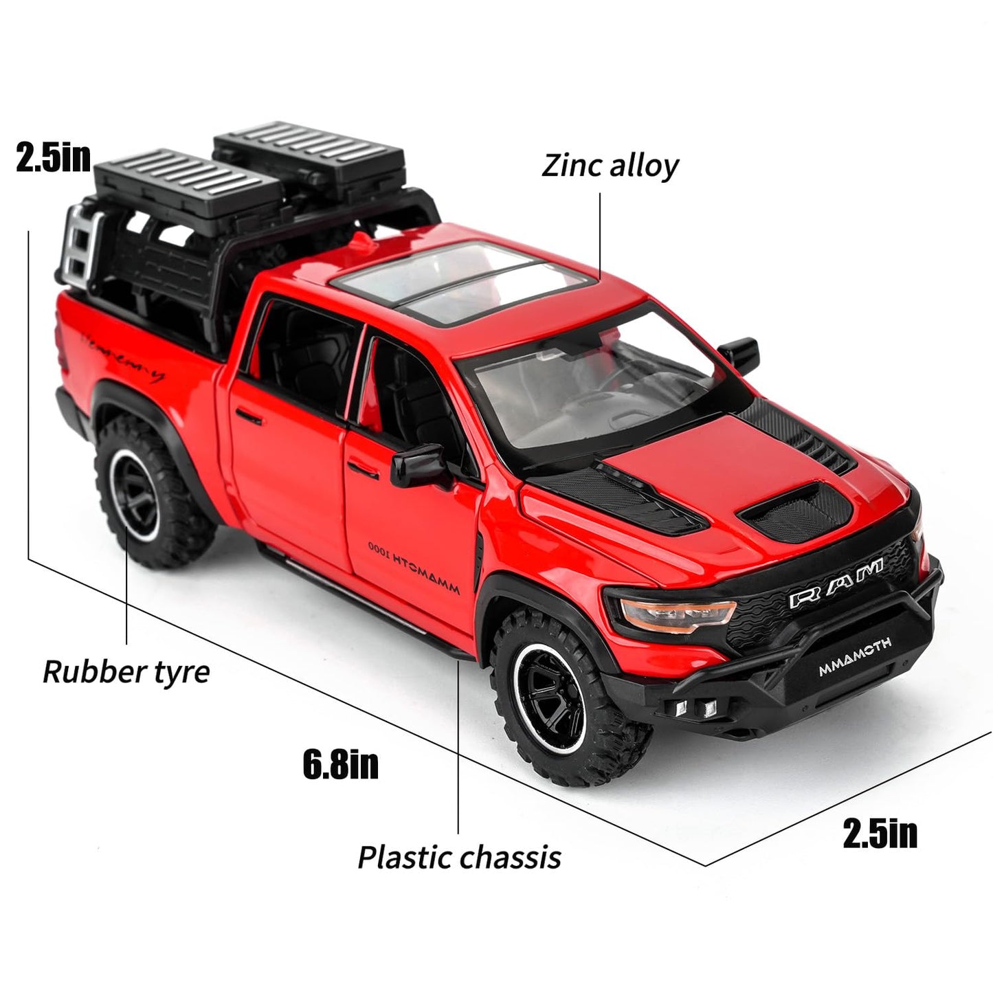 Uryans Pick-Up Truck Model Car, Zinc Alloy Pull Back Toy car with Sound and Light for Kids Boy Girl Gift