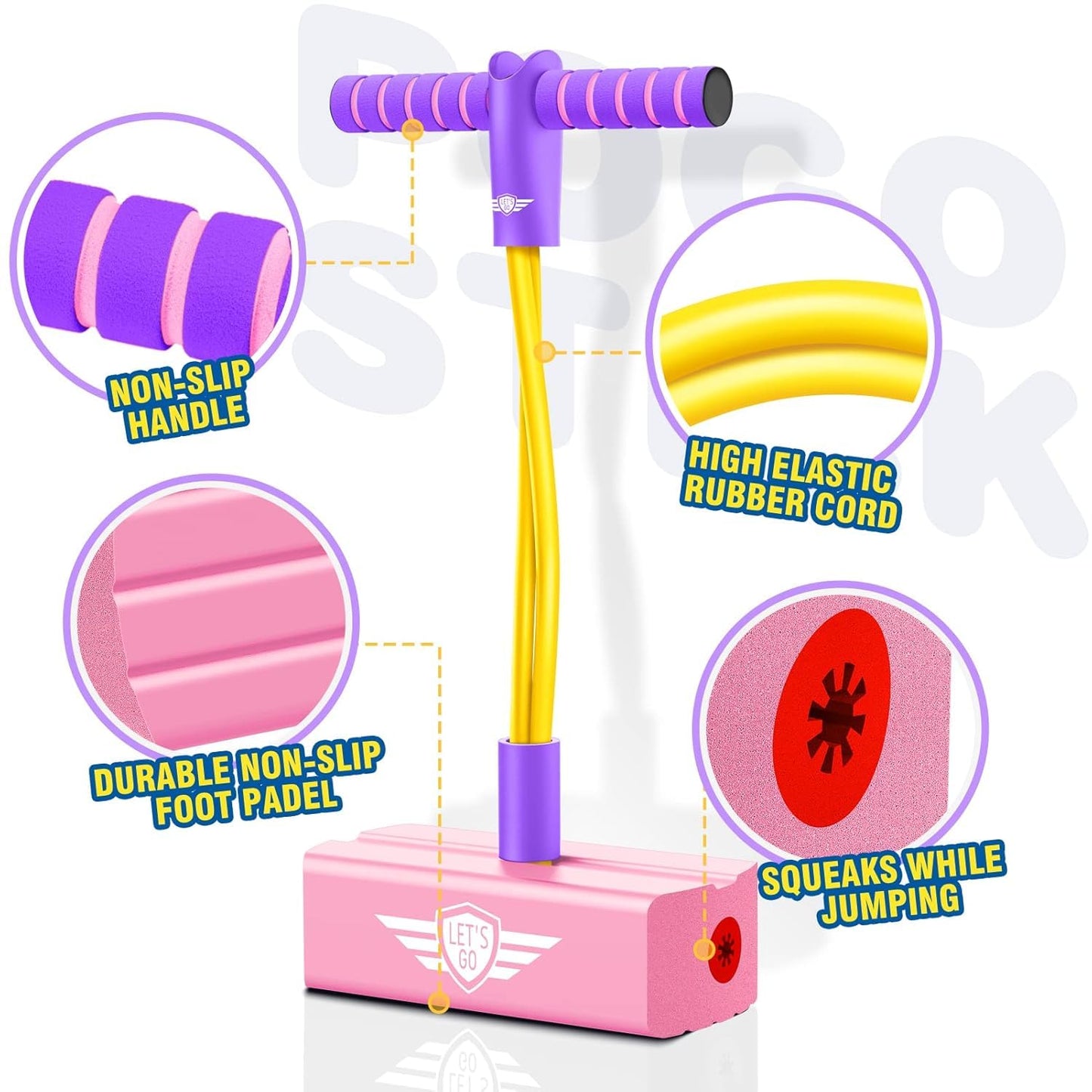Uryans Kids Pogo Jumper Fun and Safe Pogo Stick for Toddlers, Durable Foam Bungee Jumping Stick Makes Squeaky Sounds Improves Balance, Bouncing Toy for Ages 3 and up Holds up to 250lbs - Multicolor