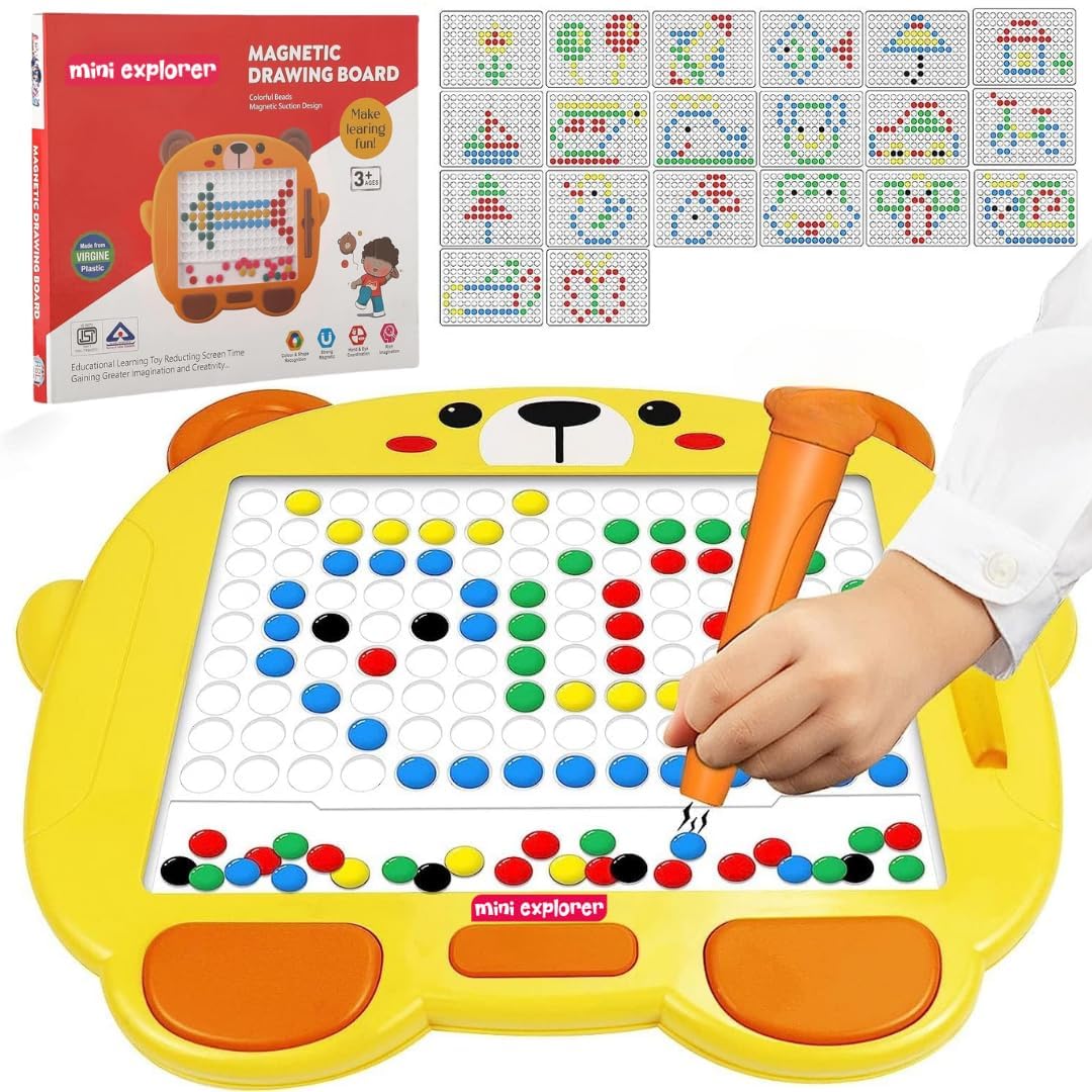 Uryans Magnetic Slate Drawing Board for Kids|Doodle Board Magnetic Beads Pen Drawing Board Dot Art Educational Travel Toys for 2-8 Year Old Boys Girl