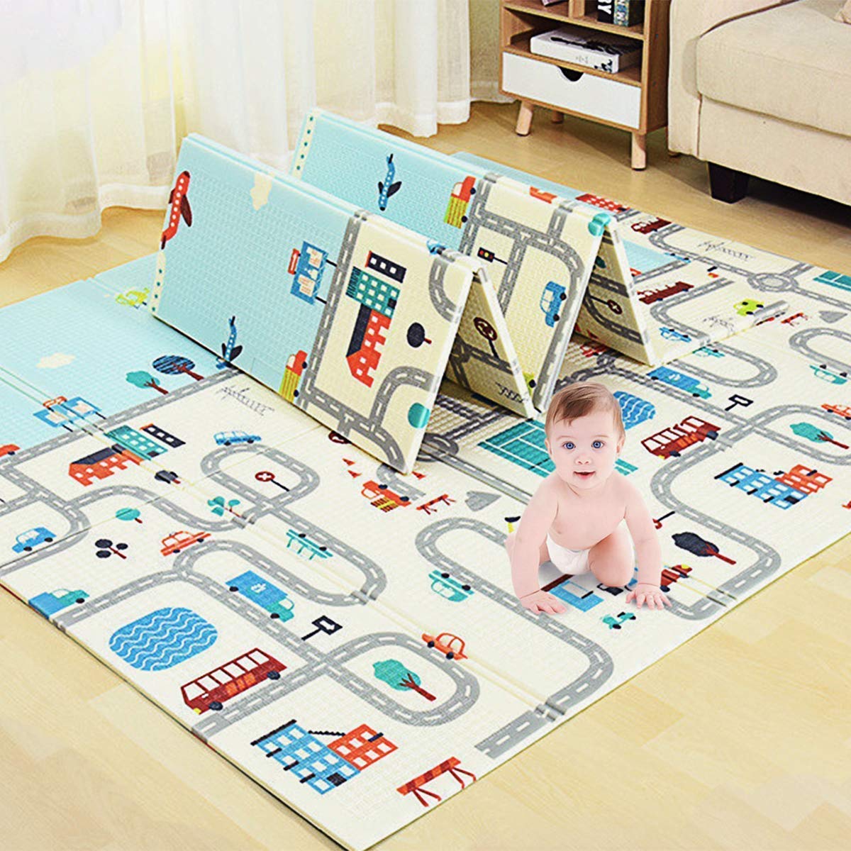 Uryans Extra Large Foldable Baby Play Mat, BPA Free, Learning & Crawling Foam Mat, 198x152 cm, 6 mm Thick, Multicolour