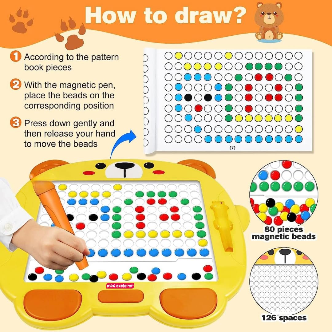 Uryans Magnetic Slate Drawing Board for Kids|Doodle Board Magnetic Beads Pen Drawing Board Dot Art Educational Travel Toys for 2-8 Year Old Boys Girl