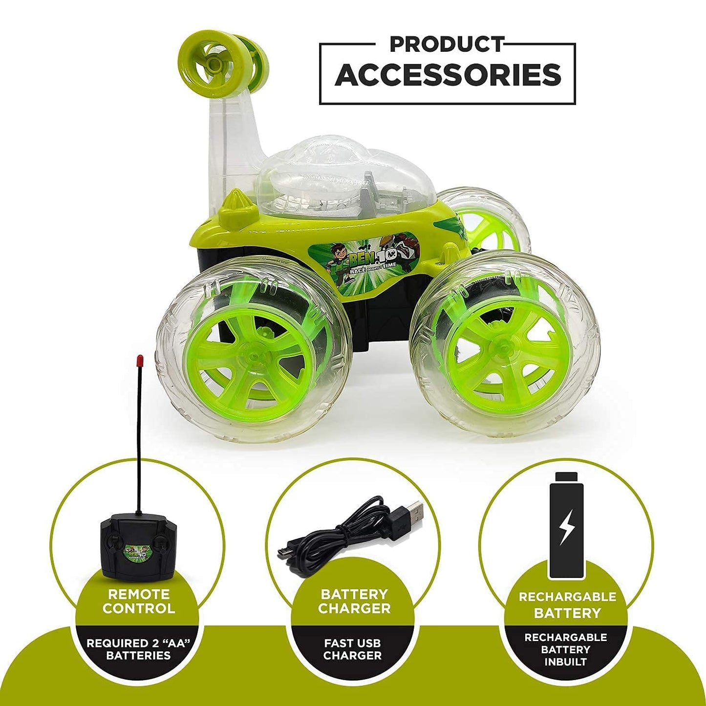 Uryans Remote Control Rechargeable Acrobatic 360 Degree Twisting Stunt Car with Music & Lights for Kids 2 & Above - Multicolor (Color availability as per stock)