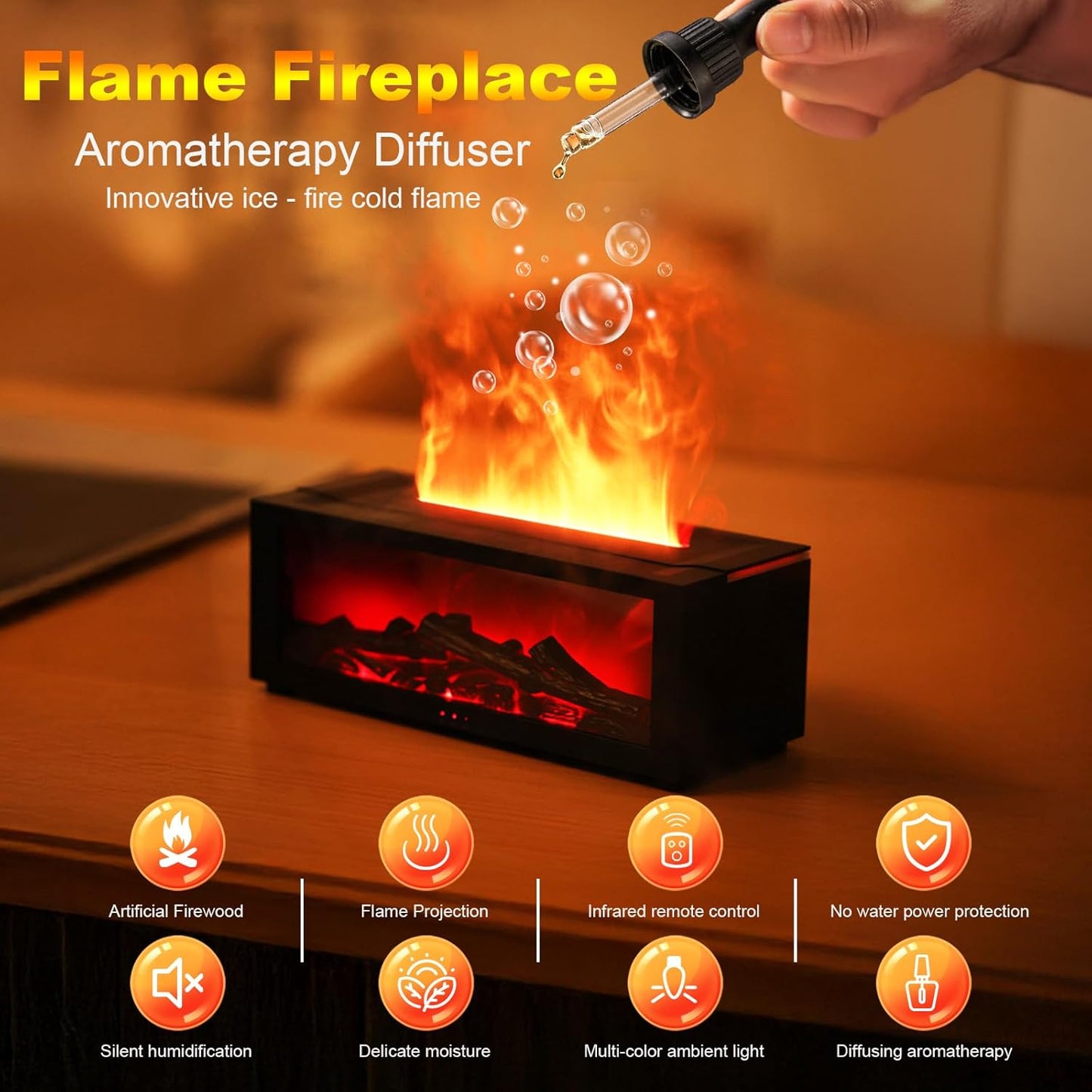 Uryans Mini Fireplace Diffusers for Essential Oils Fireplace Humidifier with Remote 150ml Fireside Ultrasonic Humidifier Bonfire Flame Diffuser with 7 Colors Light...