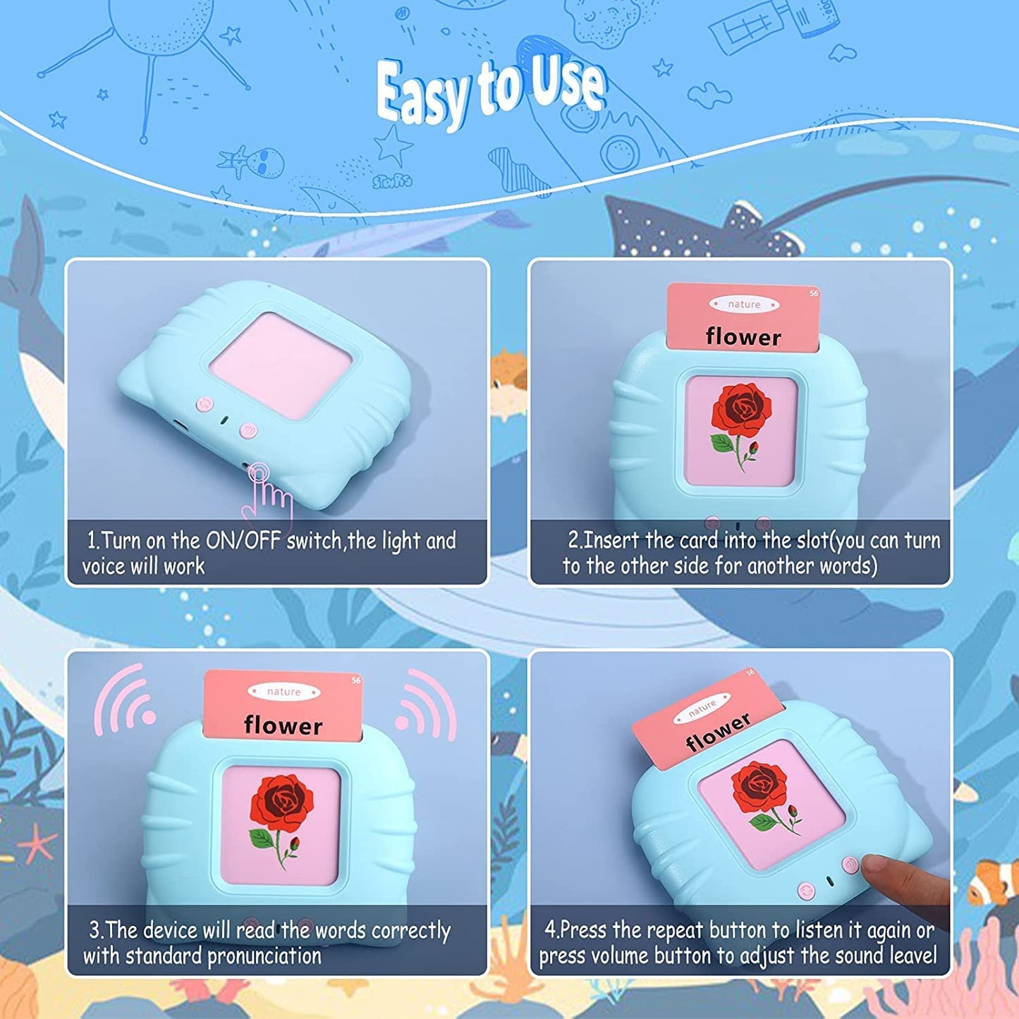 Uryans Talking Baby Double Sided Flash Cards Educational Toys for 3+ Years Old, Cognitive Skills Early Learning Educational Electronic Interactive Montessori Toys, Birthday Gift