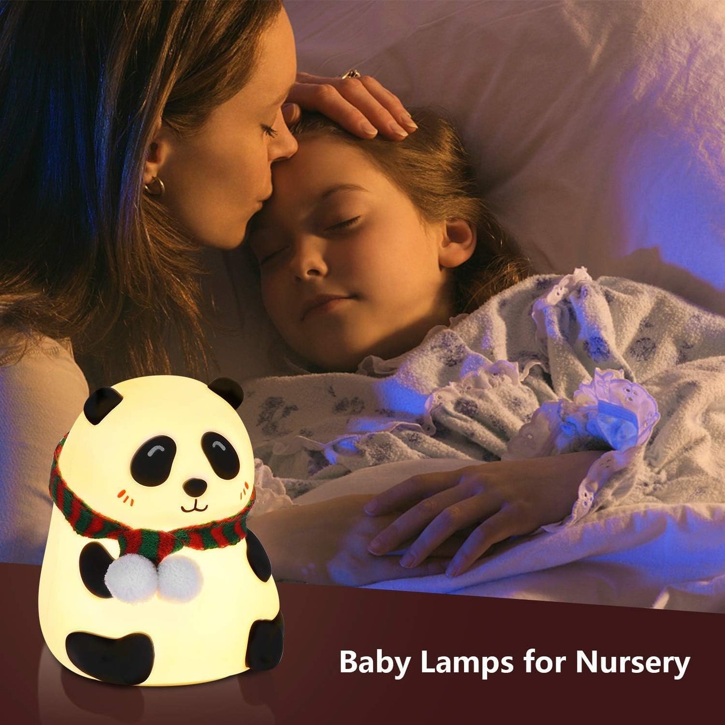 Uryans Rechargeable Silicone Panda Night Light for Kids | 7-Color LED Changing Lamp |Adorable Room Decor & Gift for Toddlers, Teens, & Valentine's Day Present|Soft BPA-Free Nightlight| Multicolour