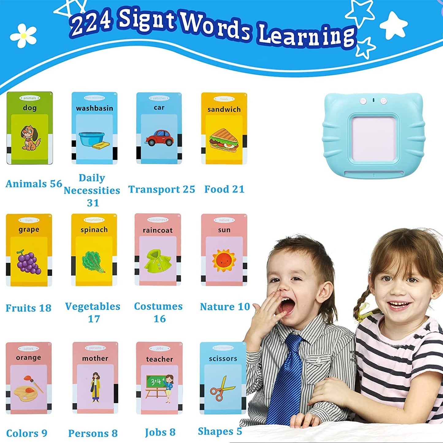 Uryans Talking Baby Double Sided Flash Cards Educational Toys for 3+ Years Old, Cognitive Skills Early Learning Educational Electronic Interactive Montessori Toys, Birthday Gift