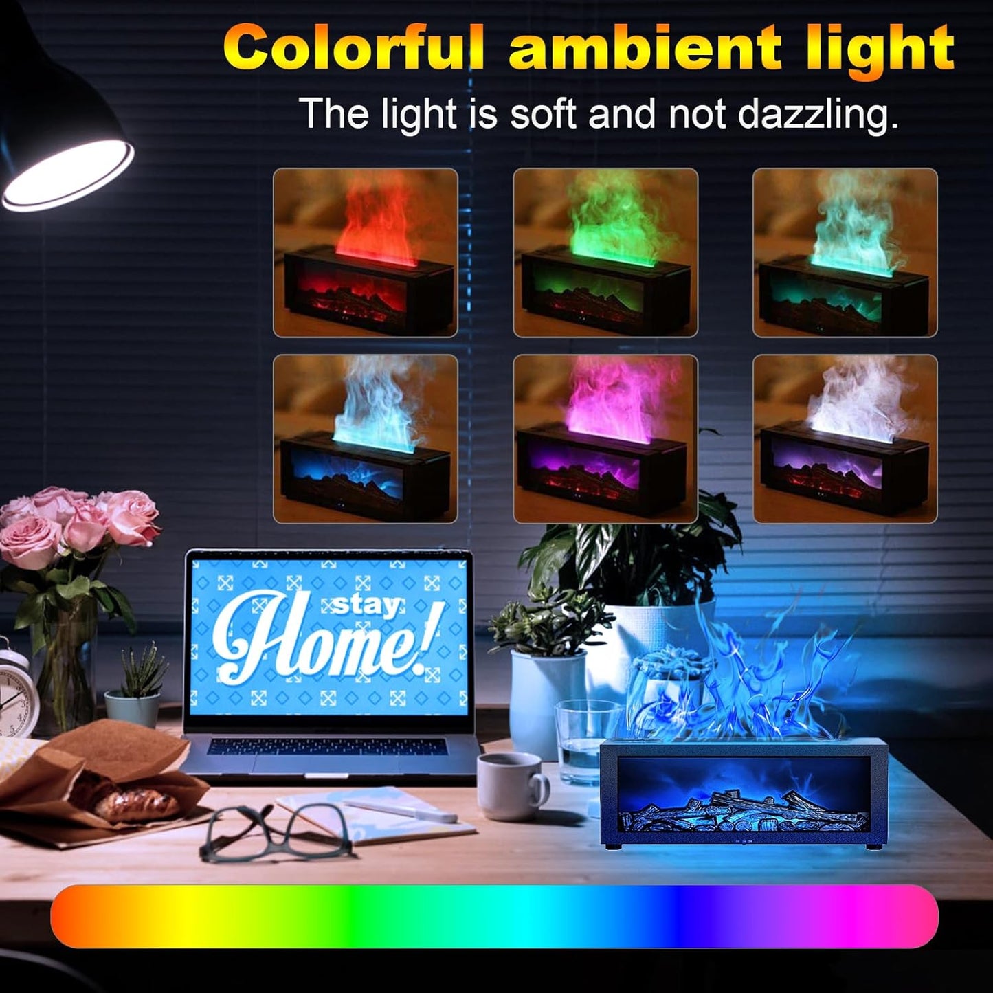 Uryans Mini Fireplace Diffusers for Essential Oils Fireplace Humidifier with Remote 150ml Fireside Ultrasonic Humidifier Bonfire Flame Diffuser with 7 Colors Light...