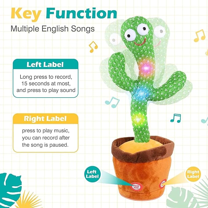 Uryans Rechargeable Toys Talking Cactus Baby Toys for Kids Dancing Cactus Toys Can Sing Wriggle & Singing Recording Repeat What You Say Funny Education Toys for Children