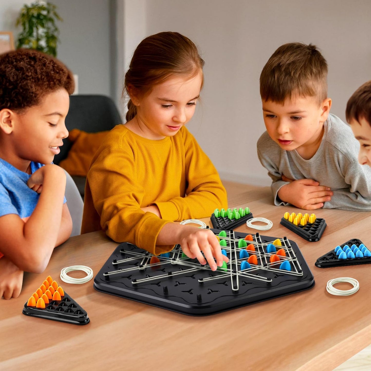 Uryans Chain Triangle Chess Game Board Games for Kids Adults Family Fun Night Chess Set Triangle Rubber Band Game Chain Board Chess Puzzle Interactive Brain Teaser Game 2 to 4 Players