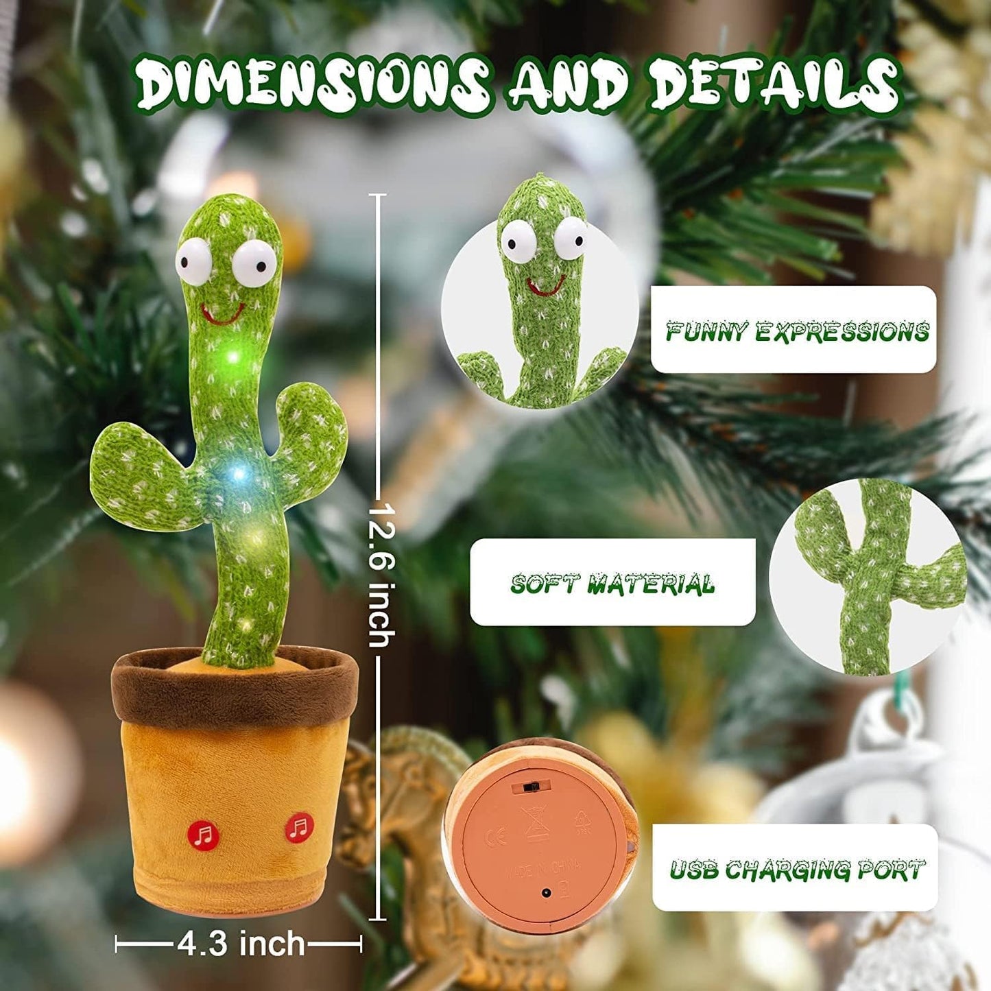 Uryans Rechargeable Toys Talking Cactus Baby Toys for Kids Dancing Cactus Toys Can Sing Wriggle & Singing Recording Repeat What You Say Funny Education Toys for Children