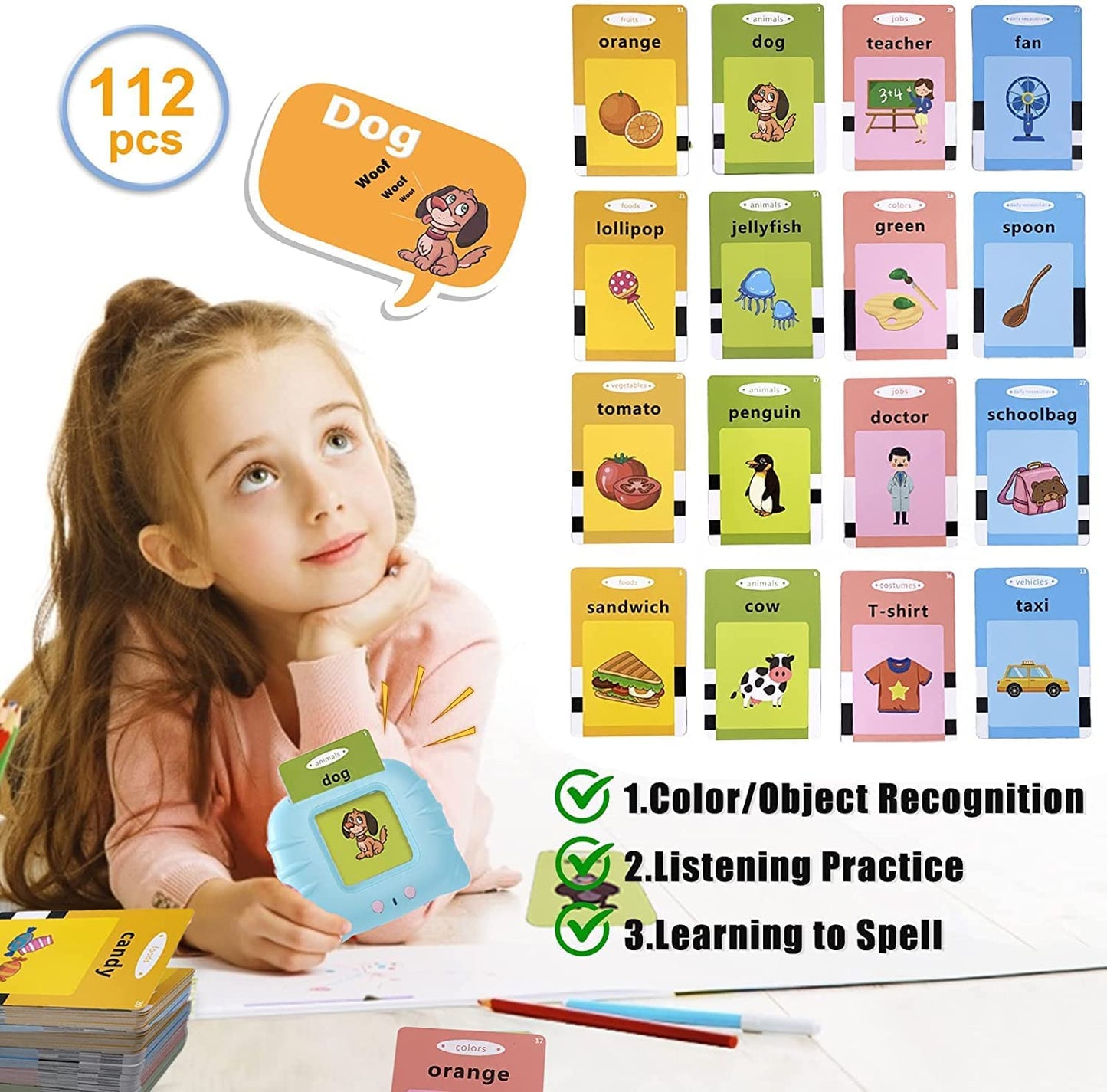 Uryans Talking Baby Double Sided Flash Cards Educational Toys for 3+ Years Old, Cognitive Skills Early Learning Educational Electronic Interactive Montessori Toys, Birthday Gift