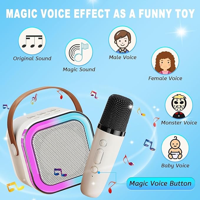 Uryans Colorful Bluetooth Speaker with Karaoke Mic System for Home Singing Magic Ai Voice Changer Portable Mini Wireless Speaker with Mike for House Parties