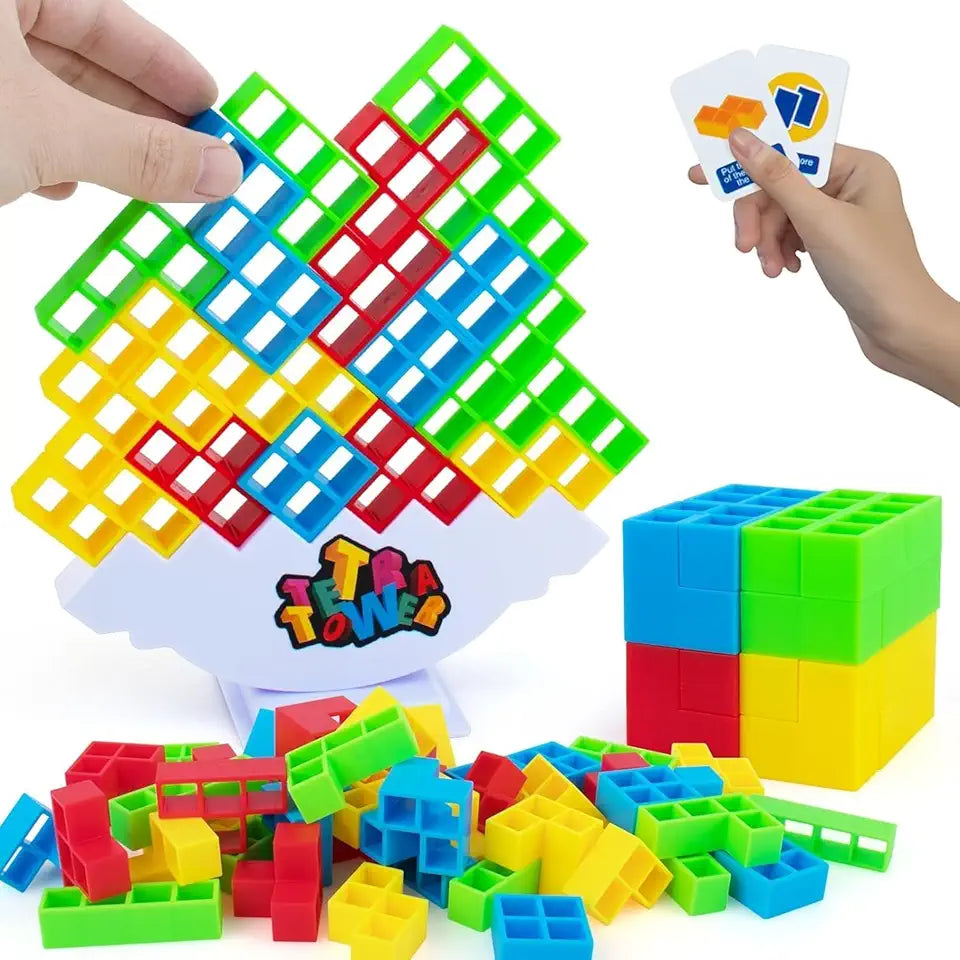 Uryans™ Tetra Tower Game, 32 Pieces Stack Tower Blocks, 22 Cards, Interactive STEM Toy