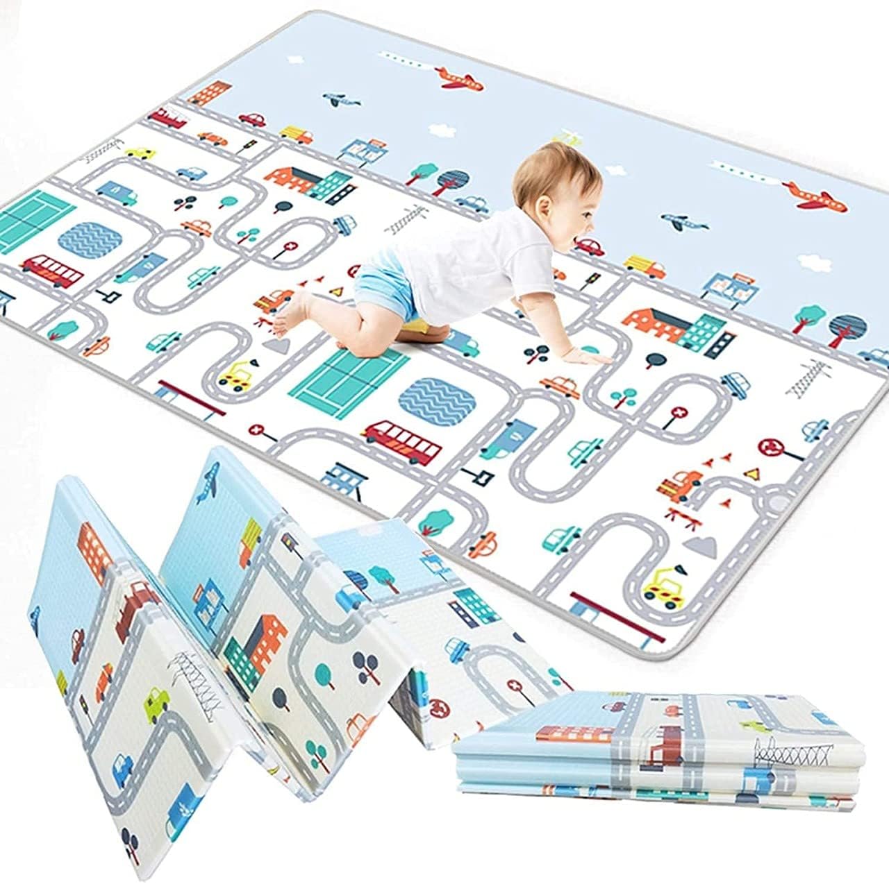Uryans Extra Large Foldable Baby Play Mat, BPA Free, Learning & Crawling Foam Mat, 198x152 cm, 6 mm Thick, Multicolour