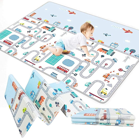 Uryans Extra Large Foldable Baby Play Mat, BPA Free, Learning & Crawling Foam Mat, 198x152 cm, 6 mm Thick, Multicolour